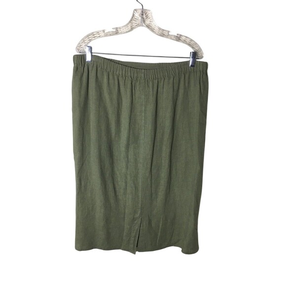 Flax Skirt Women's Size Small Green 100% Linen Stretch Pockets Knee Length - Picture 4 of 6